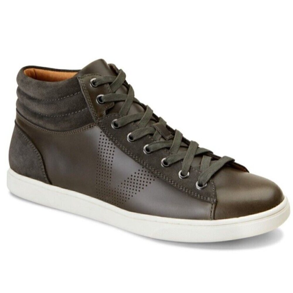 Vionic High Top Malcom Supportive‎ Sneaker Mens 9 Greige Green Leather New